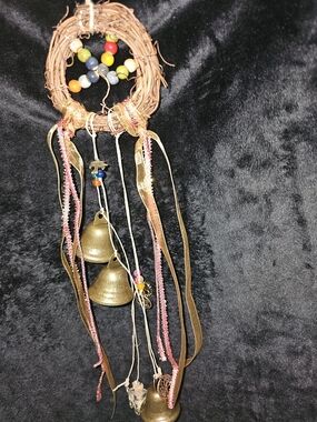 Bohemian Gold Bell Wall Hanging with Multicolor Beads